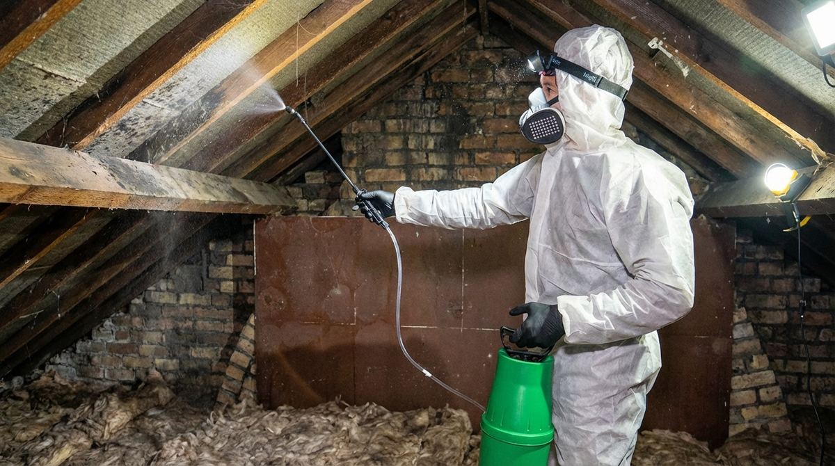 Mould treatment on loft roof timbers